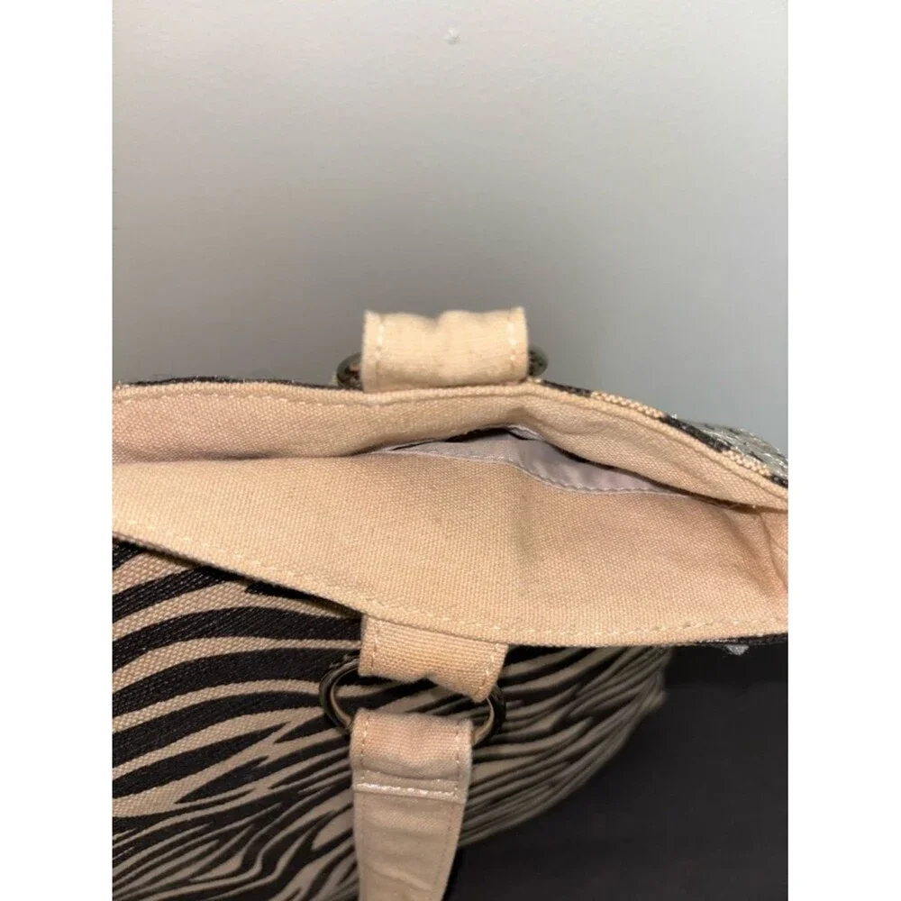 Zebra Striped Cotton Tote Black and Tan